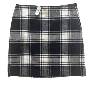 Talbots Tartan Wool Blend Mini Skirt NWT Women's 12P 12 Petite Black White Plaid